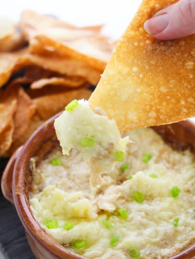 Crab Rangoon Dip with Wonton Chips Story • Bake Me Some Sugar