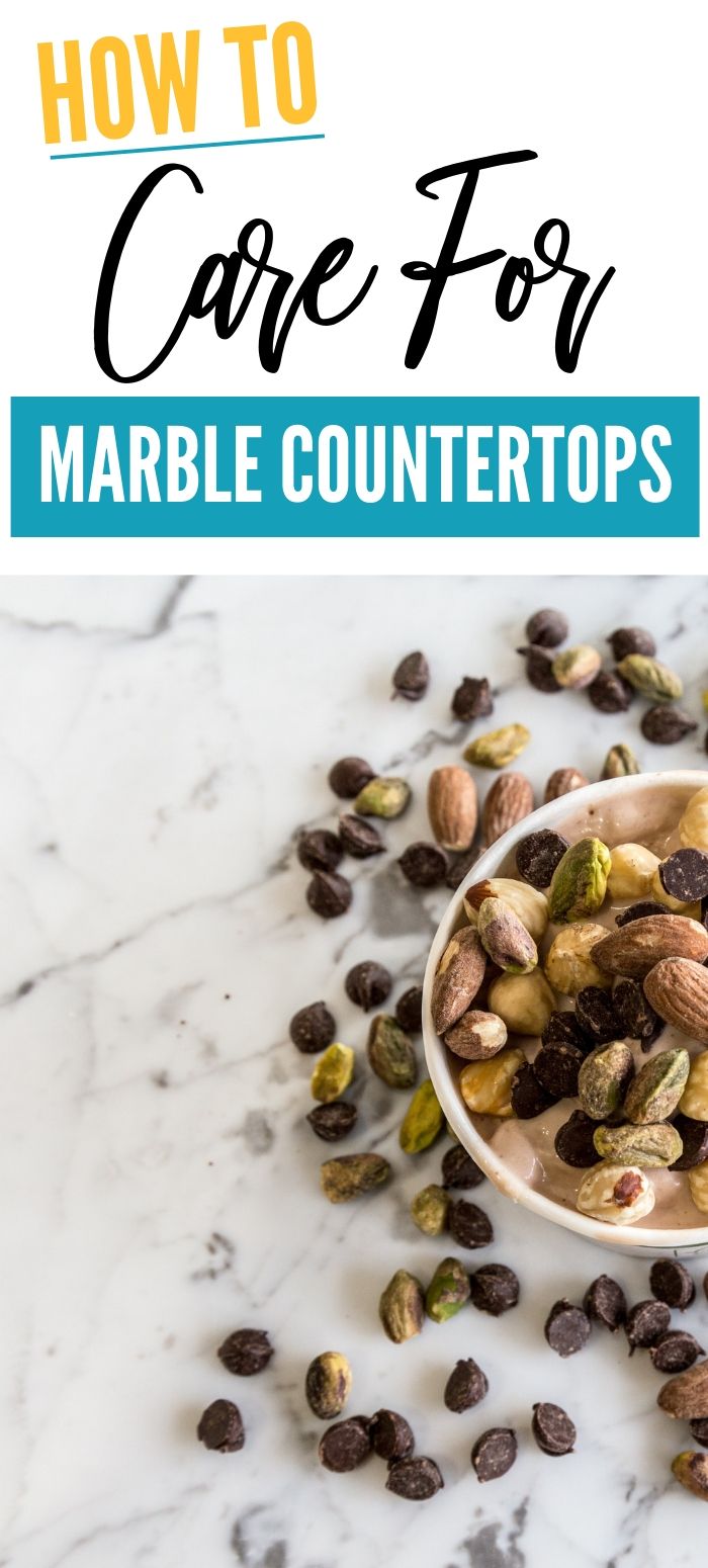 marble counter with bowl of nuts 