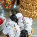 blackberry no churn ice cream in waffle cone bowl