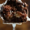 german chocolate cake ball on a fork