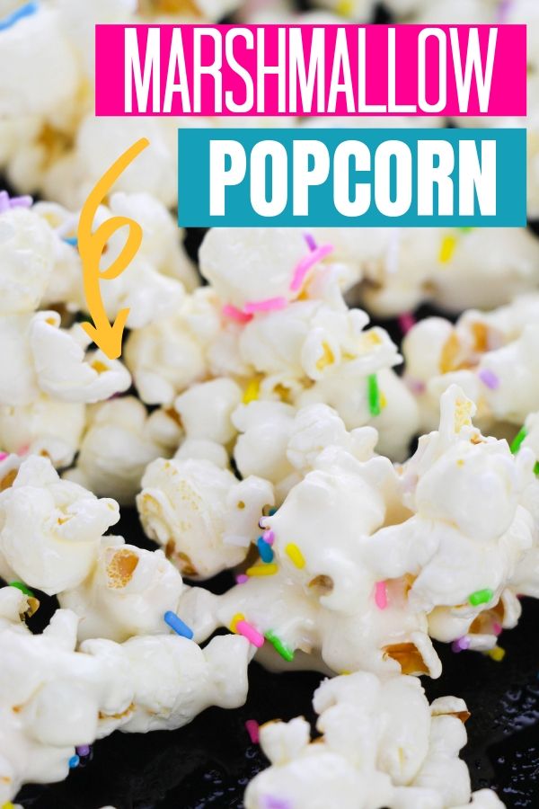 Marshmallow Popcorn with Sprinkles  on a sheet pan