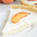 slice of peach tart on table