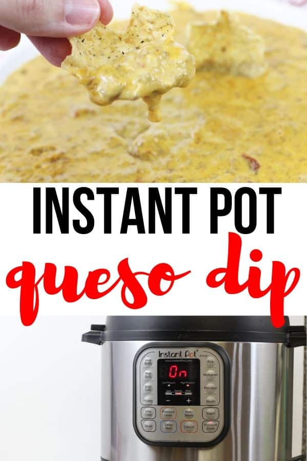 Instant Pot queso on a tortilla chip 