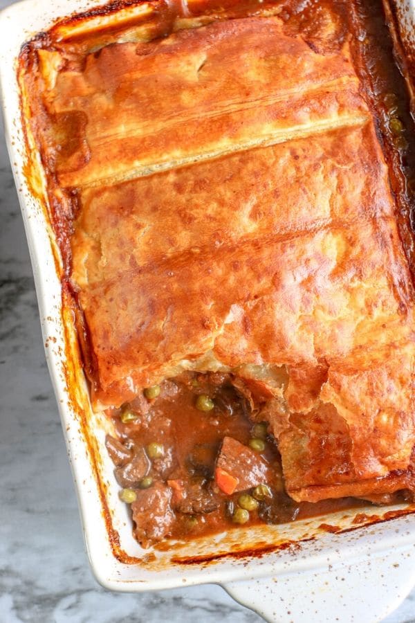 pot pie recipe in a casserole pan