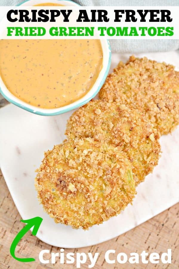 green fried tomatoes on plate with sauce by it 