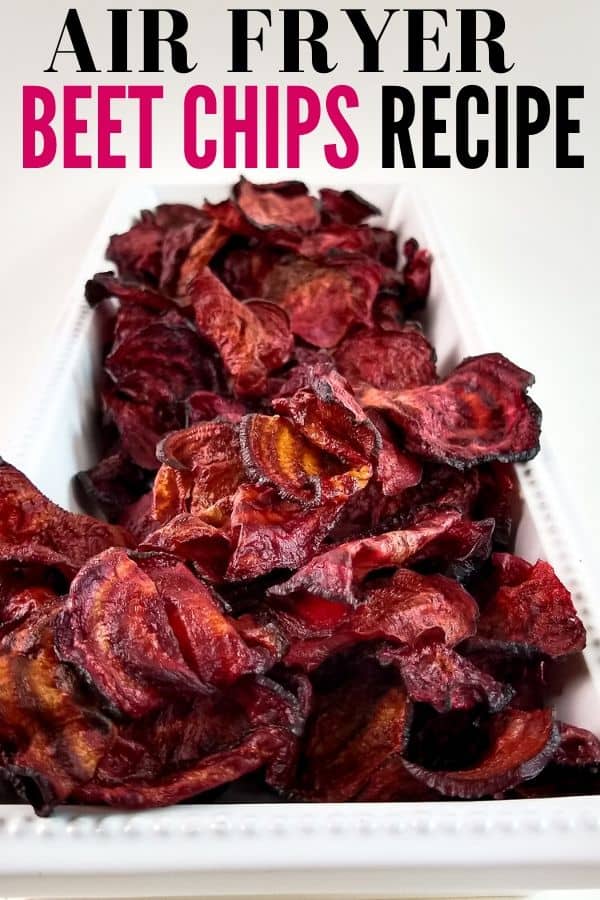 beet chips on a tray with writing above it for social promoting 