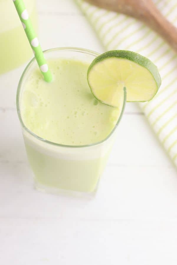 overhead view of a limeade in glass 