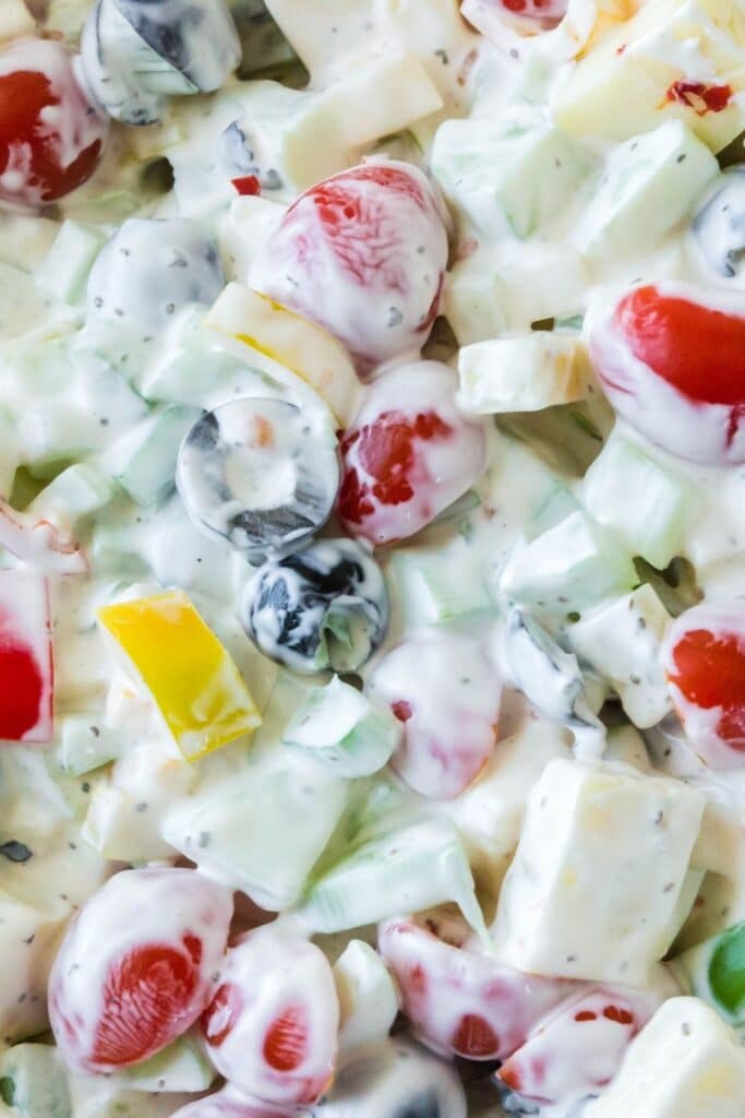 creamy veggie salad in a bowl 