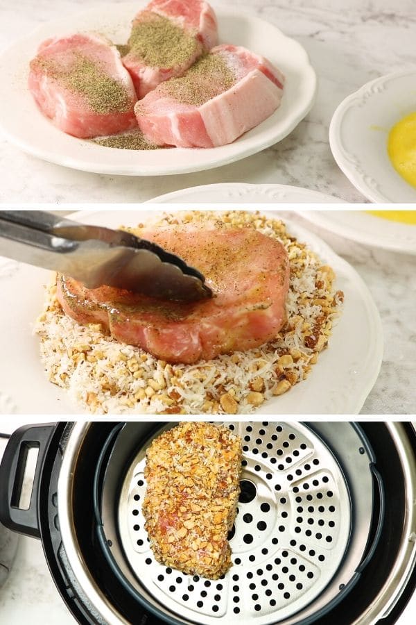 pictures on how to bread and cook air fryer pork chips 