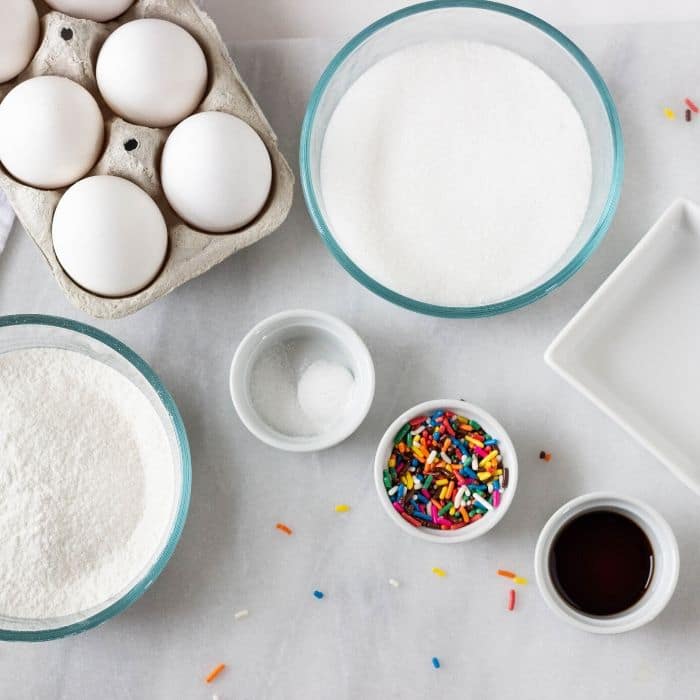 ingredients for angle food cake on the counter