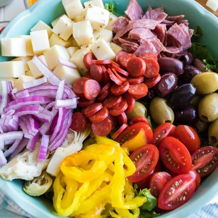 antipasto ingredients in a bowl 