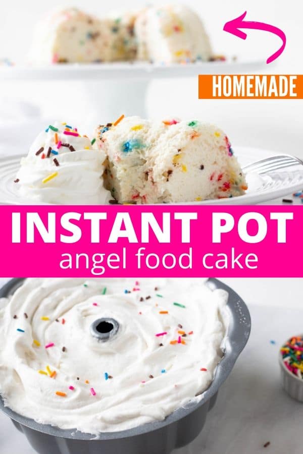 instant pot angel food cake on a plate with whipped cream by it 