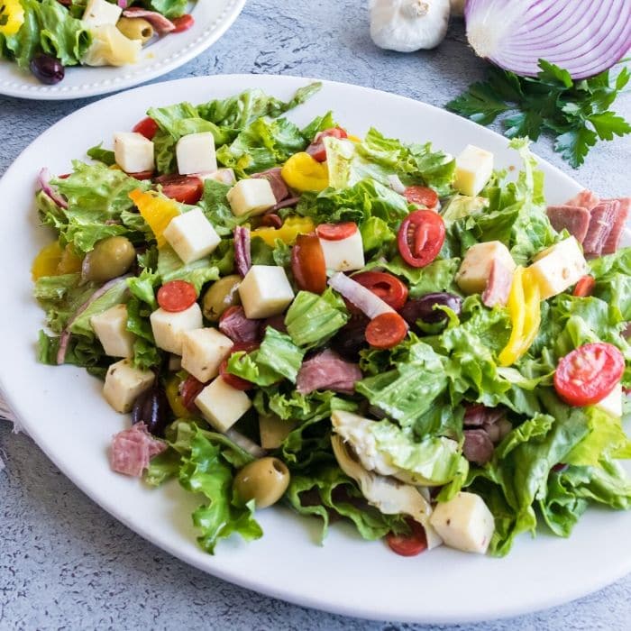 Italian Chopped Salad on a white plate 