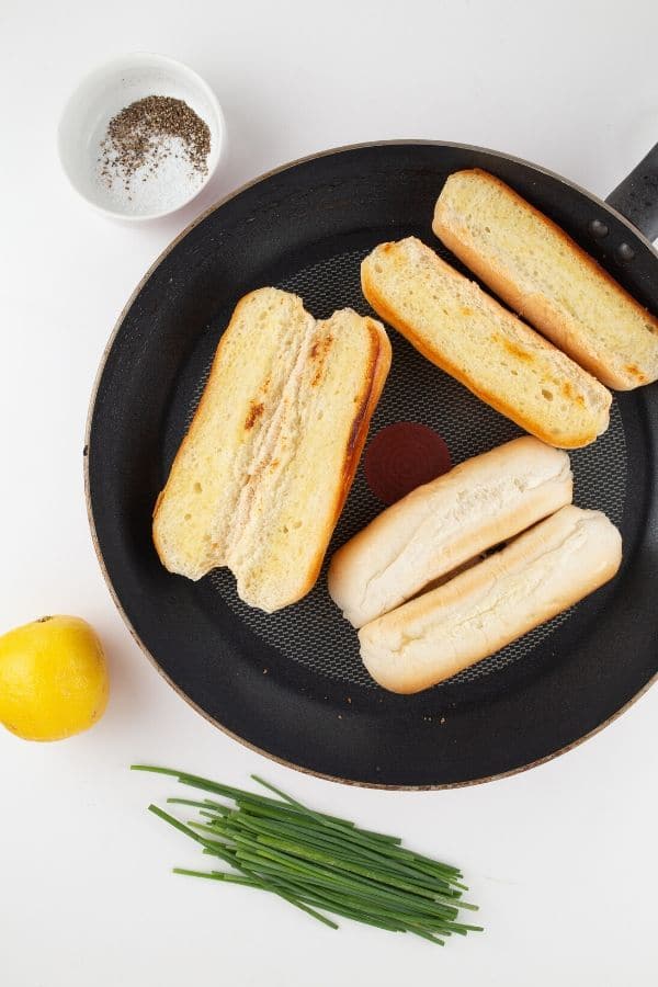 toasted buns in a skillet