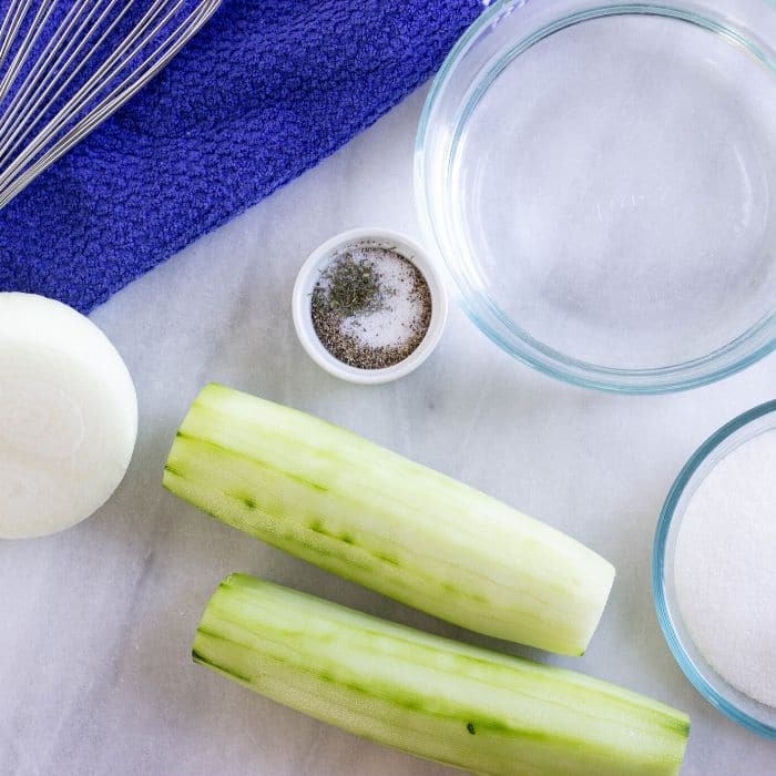 ingredients for cucumber and onion salad