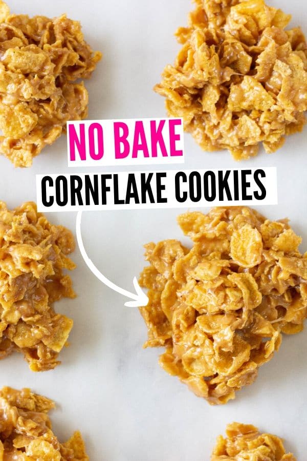 no bake peanut butter cornflake cookies on wax paper on table 