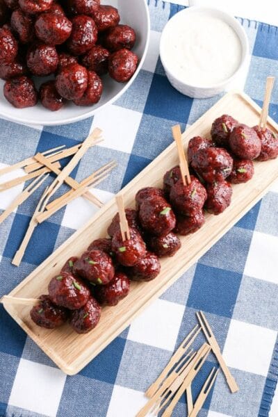3 Ingredient Slow Cooker Grape Jelly Meatballs • Bake Me Some Sugar