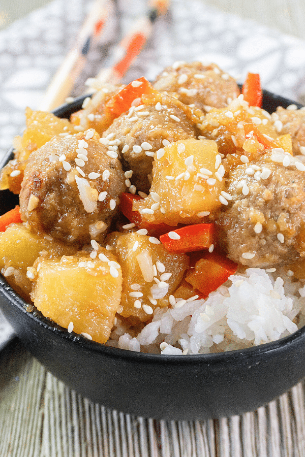 sweet and sour meatballs in a bowl 