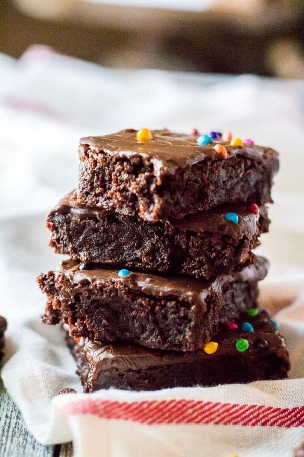 stacked cosmic brownies on table