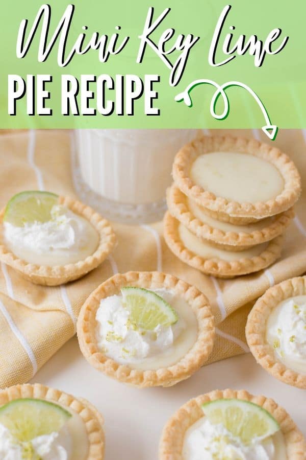 mini key lime pies on table with a glass of milk in the background 