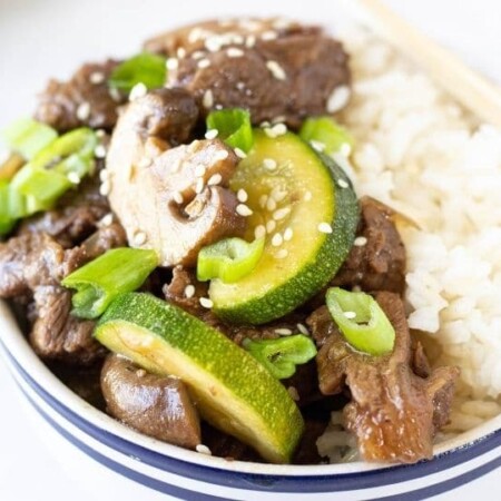 hibachi steak in a bowl with rice