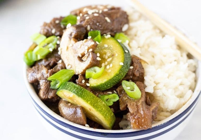 hibachi steak in a bowl with rice