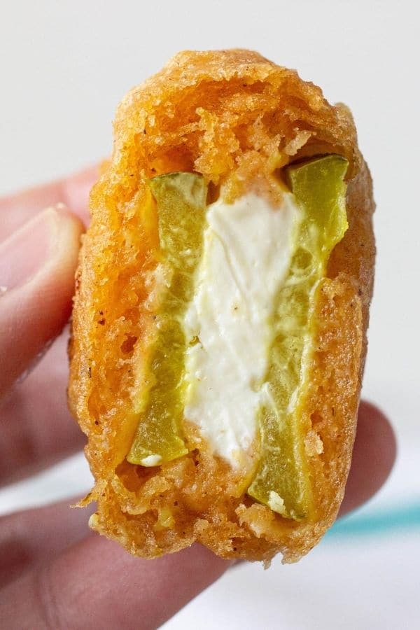 cut open beer battered pickle 