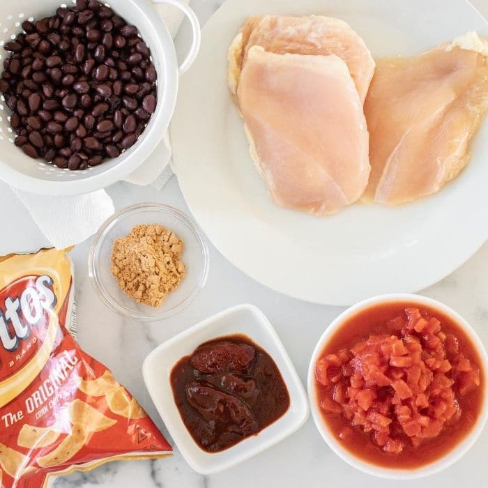 chicken adobo taco ingredients on table