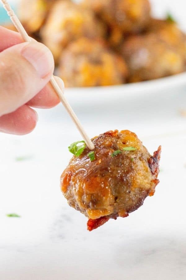 sausage ball on a toothpick 