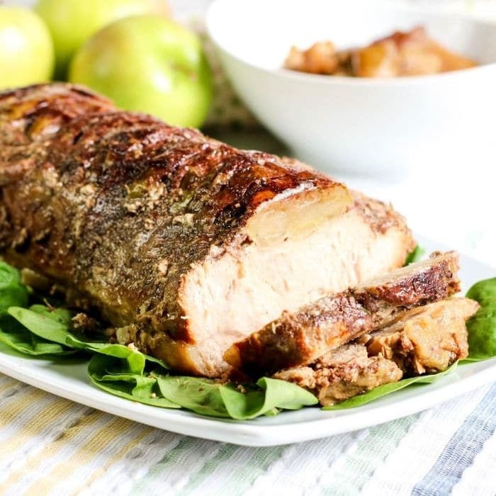 honey apple pork loin on a platter