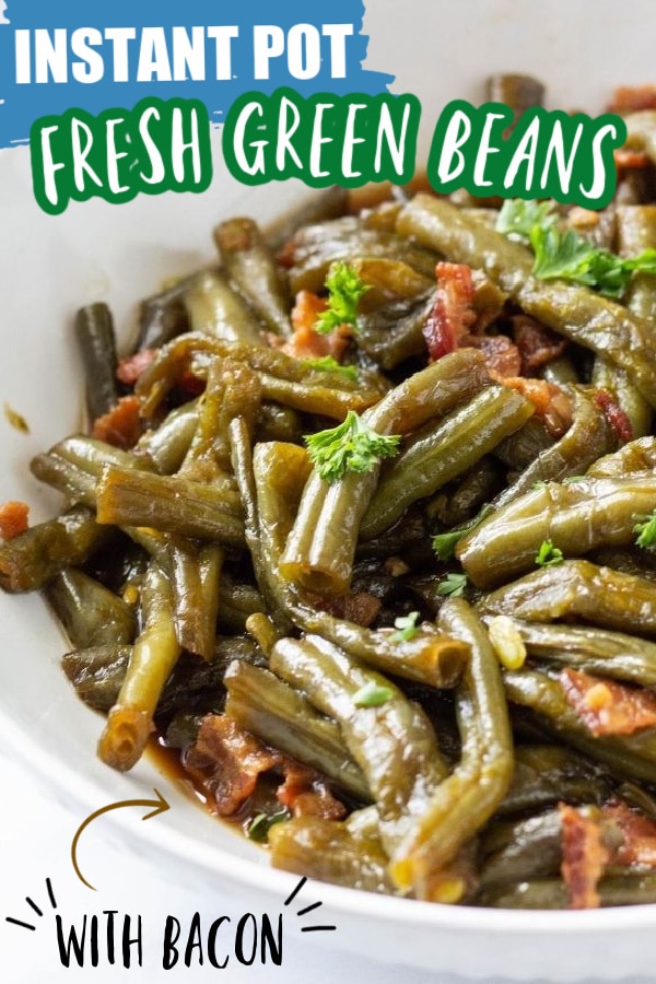 green beans with bacon topped with parsley 