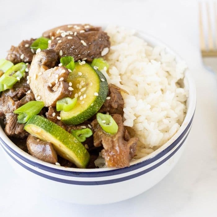 hibachi steak in a bowl with rice 