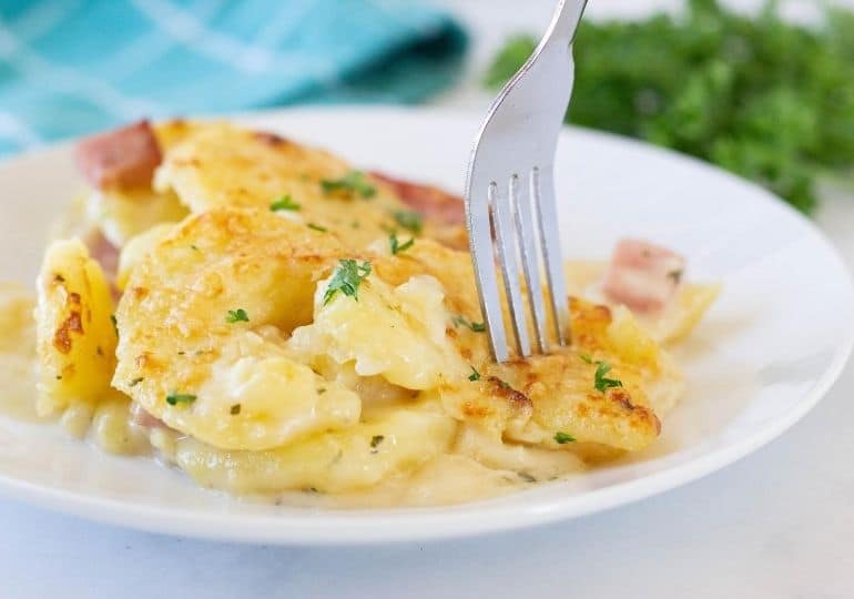 plate of potatoes with fork