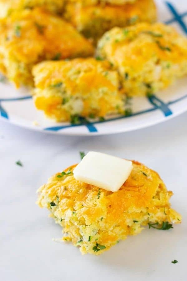 zucchini cornbread on table 