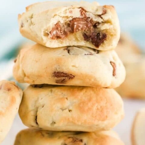 chocolate chip cookies stacked up
