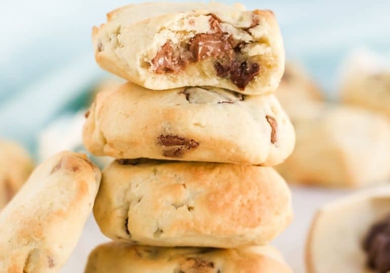 chocolate chip cookies stacked up