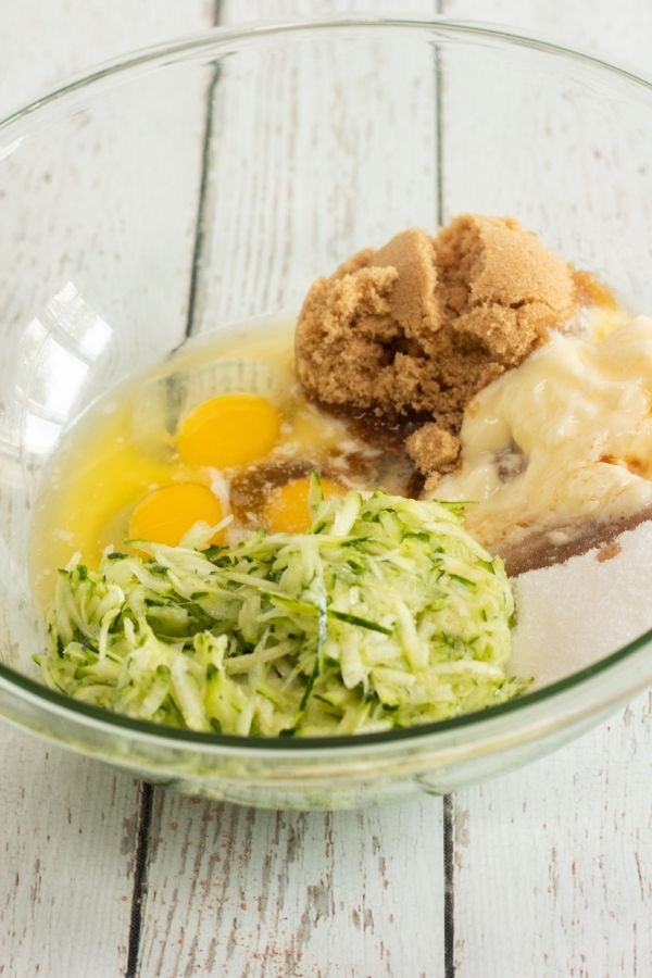 bowl of zucchini batter for cupcakes