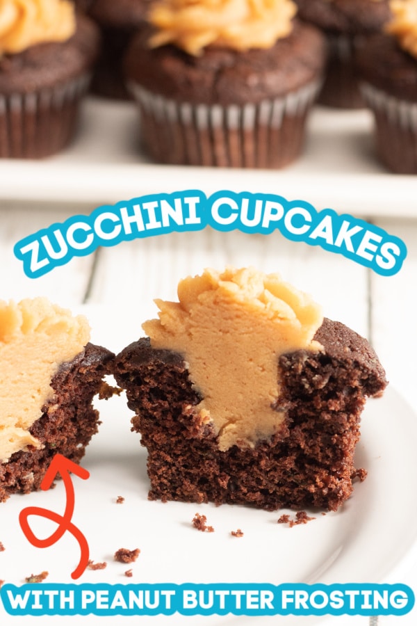 cupcake cut in half with peanut butter frosting inside