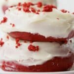 stacked red velvet donuts