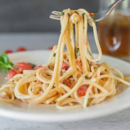 Warm Tomato Brie Pasta Recipe - Bake Me Some Sugar