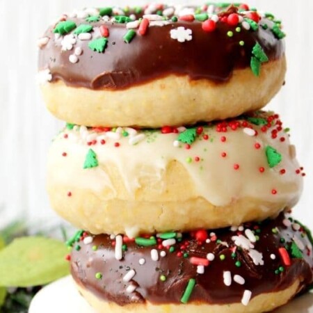 Stacked donuts on table