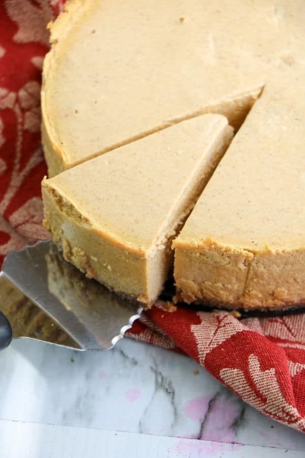 slice with cheesecake cut