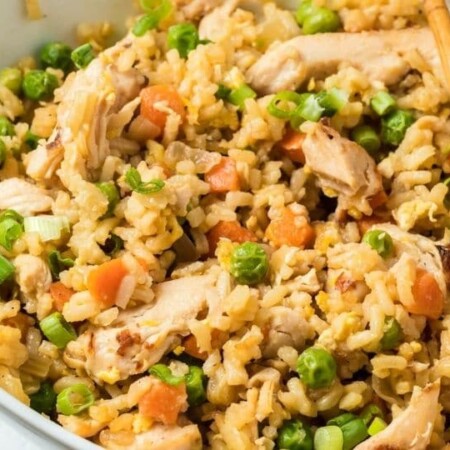 bowl of hibachi chicken and rice with chopsticks