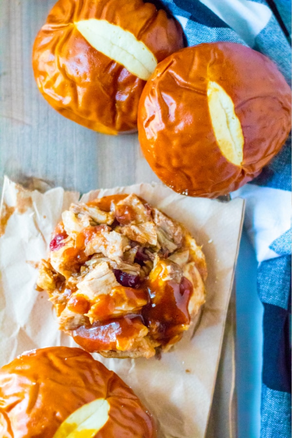 barbeque cranberry pork sandwiches on table 