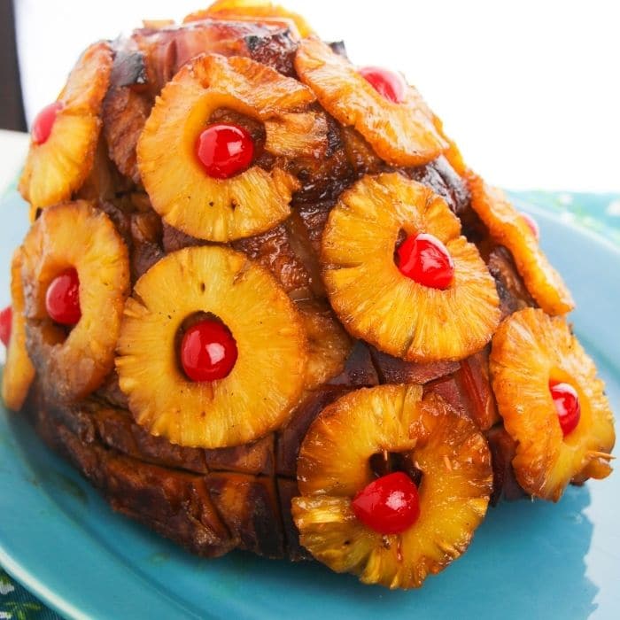 oven baked ham with pineapples and cherries 