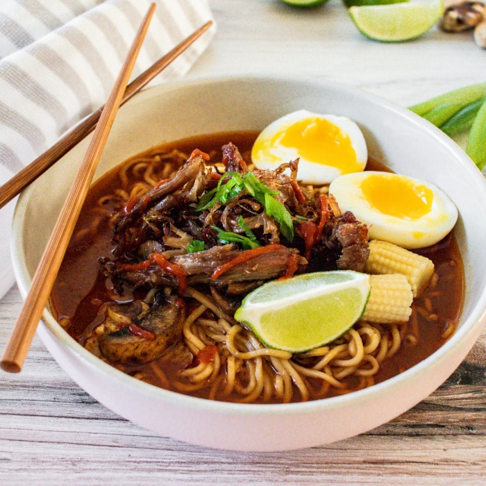 bowl of pork ramen with chopsticks