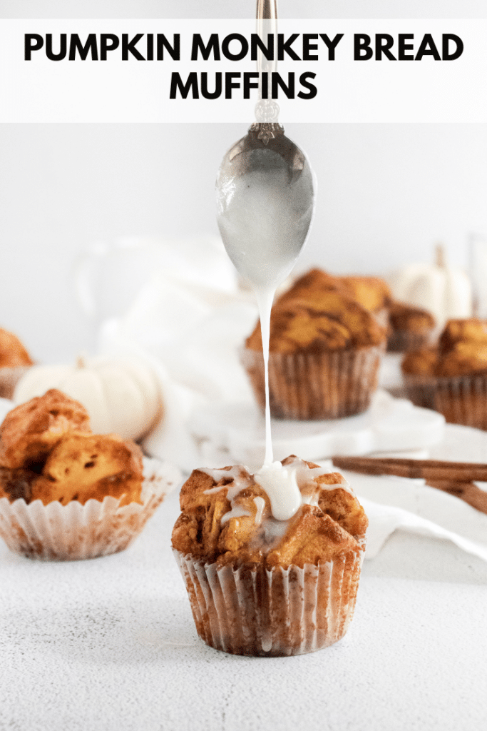 pumpkin monkey bread getting drizzled with icing