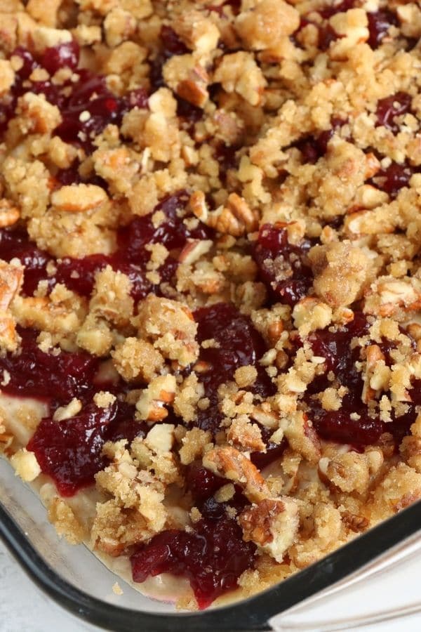 coffee cake cranberry in a pan unbaked