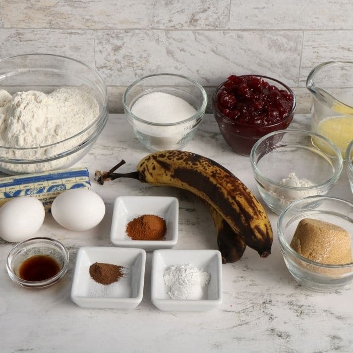 ingredients for cranberry coffee cake on table 