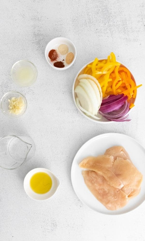 fajita ingredients on marble counter 